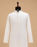 Men’s Cream Printed Kurta with White Trousers | Elegant Festive Ethnic Wear