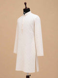 Men’s Cream Printed Kurta with White Trousers | Elegant Festive Ethnic Wear