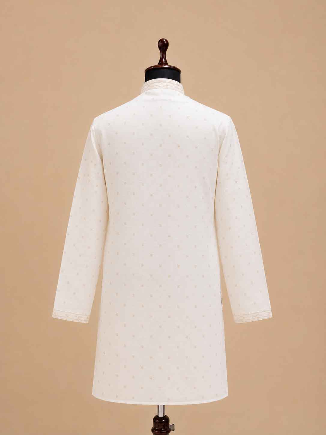 Men’s Cream Printed Kurta with White Trousers | Elegant Festive Ethnic Wear