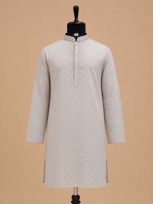 Men's brown printed kurta with white trousers - view 2