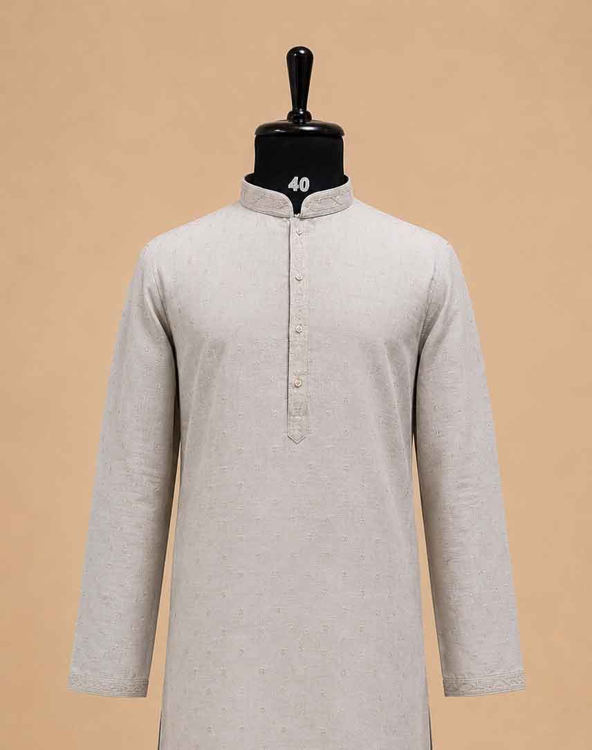 Men’s Brown Printed Kurta with White Trousers | Elegant Festive Ethnic Wear