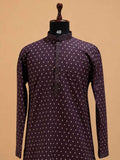 Men’s Wine Colour Printed Kurta with White Trousers | Festive Ethnic Wear