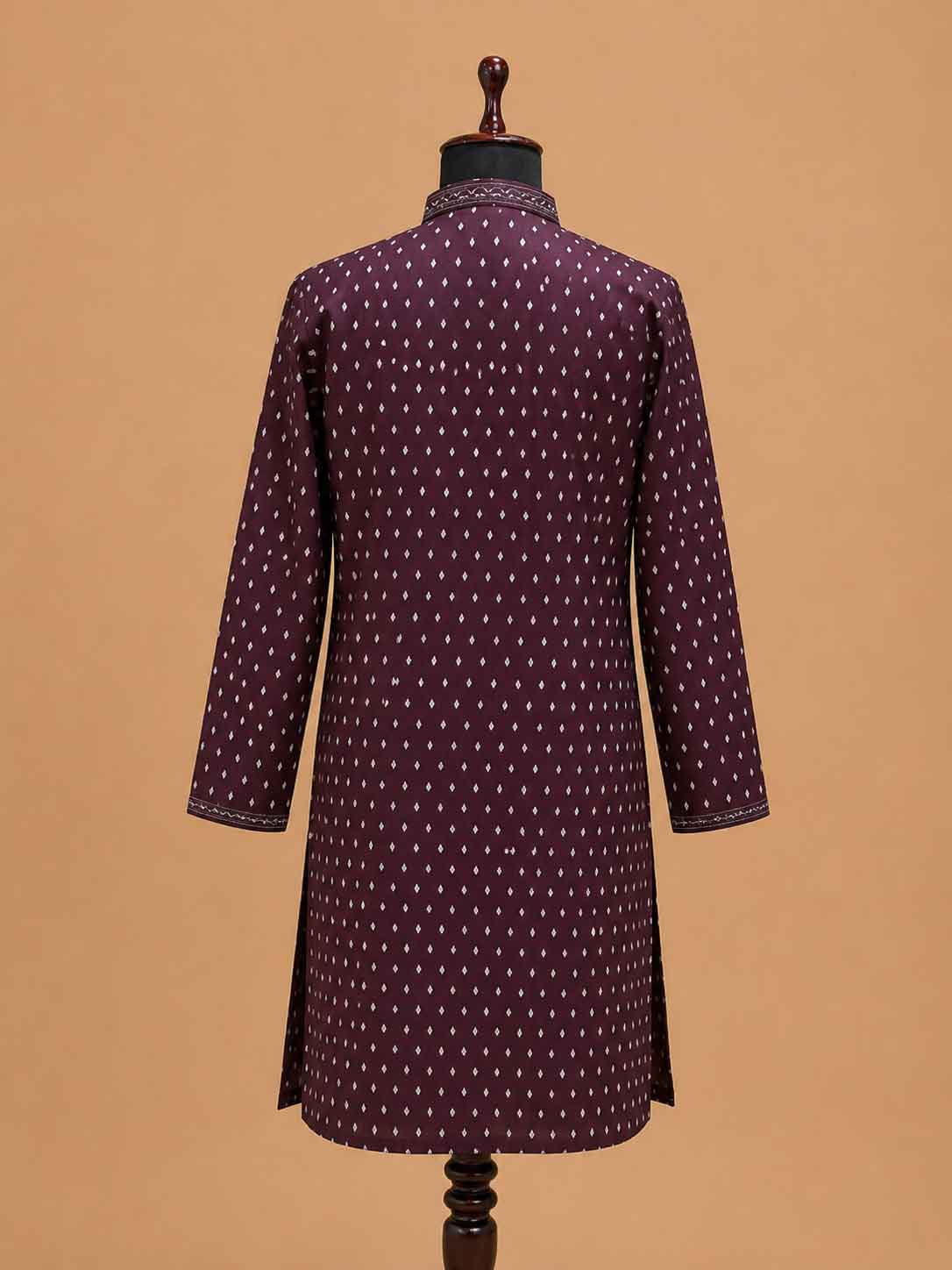Men’s Wine Colour Printed Kurta with White Trousers | Festive Ethnic Wear