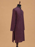 Men’s Wine Colour Printed Kurta with White Trousers | Festive Ethnic Wear