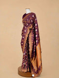 Women’s Purple Printed Saree with Ornate Gold Border | Festive & Wedding Wear