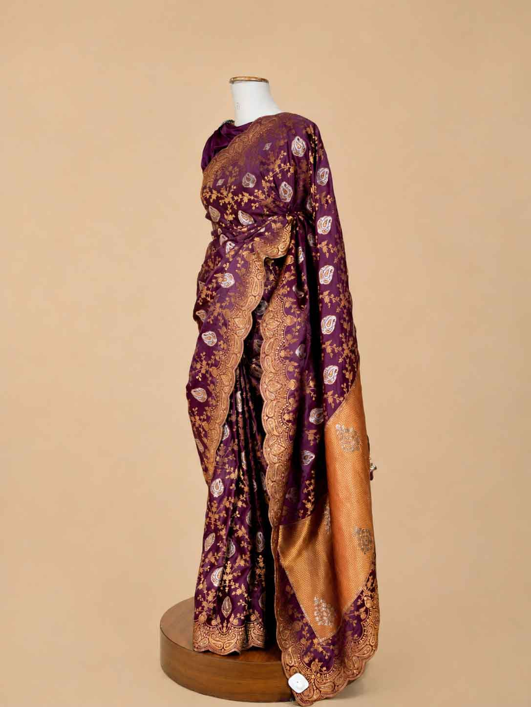 Women’s Purple Printed Saree with Ornate Gold Border | Festive & Wedding Wear