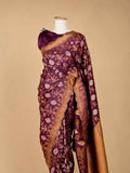 Women’s Purple Printed Saree with Ornate Gold Border | Festive & Wedding Wear