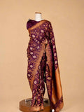 Women’s Purple Printed Saree with Ornate Gold Border | Festive & Wedding Wear