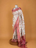 Women’s Cream Saree with Floral Print & Rich Pink Traditional Border | Festive Wear