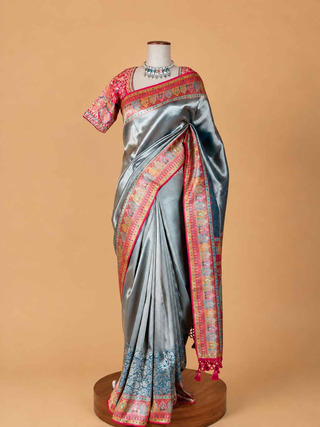 Women’s Cream Silk Saree with Multicolour Printed Border | Festive & Wedding Wear