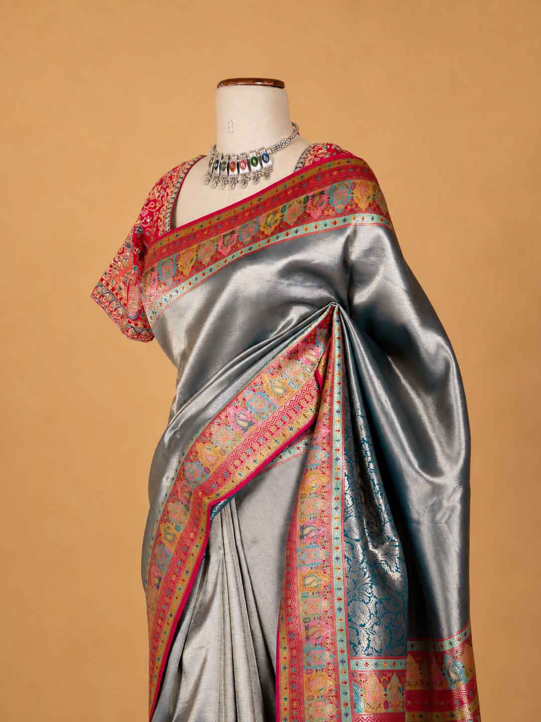 Women’s Cream Silk Saree with Multicolour Printed Border | Festive & Wedding Wear