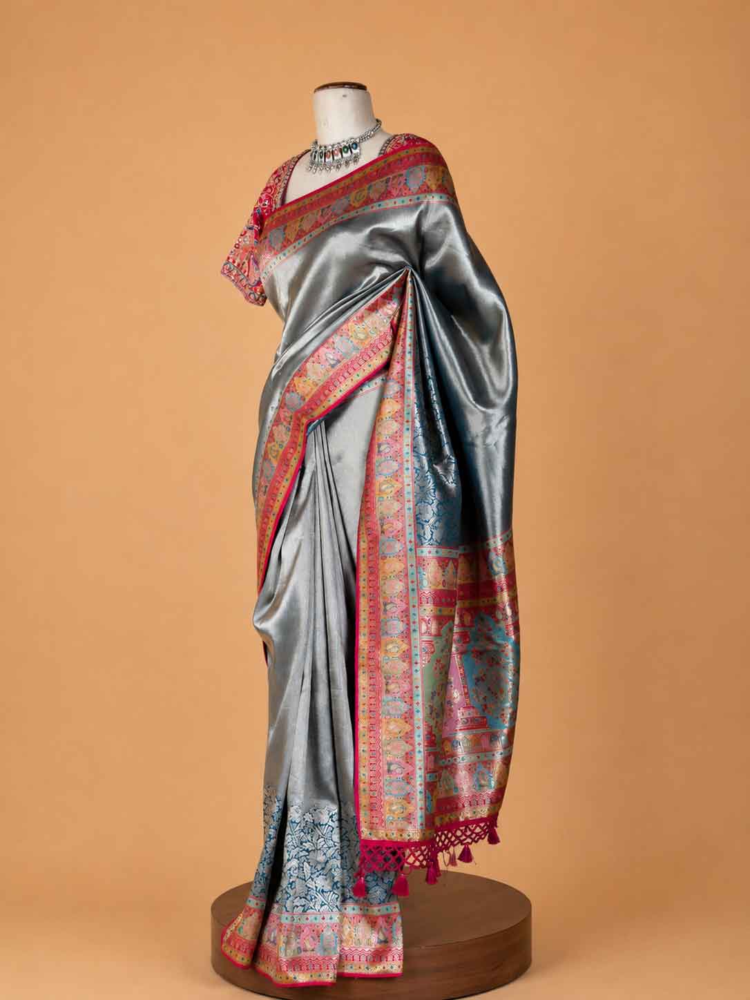 Women’s Cream Silk Saree with Multicolour Printed Border | Festive & Wedding Wear