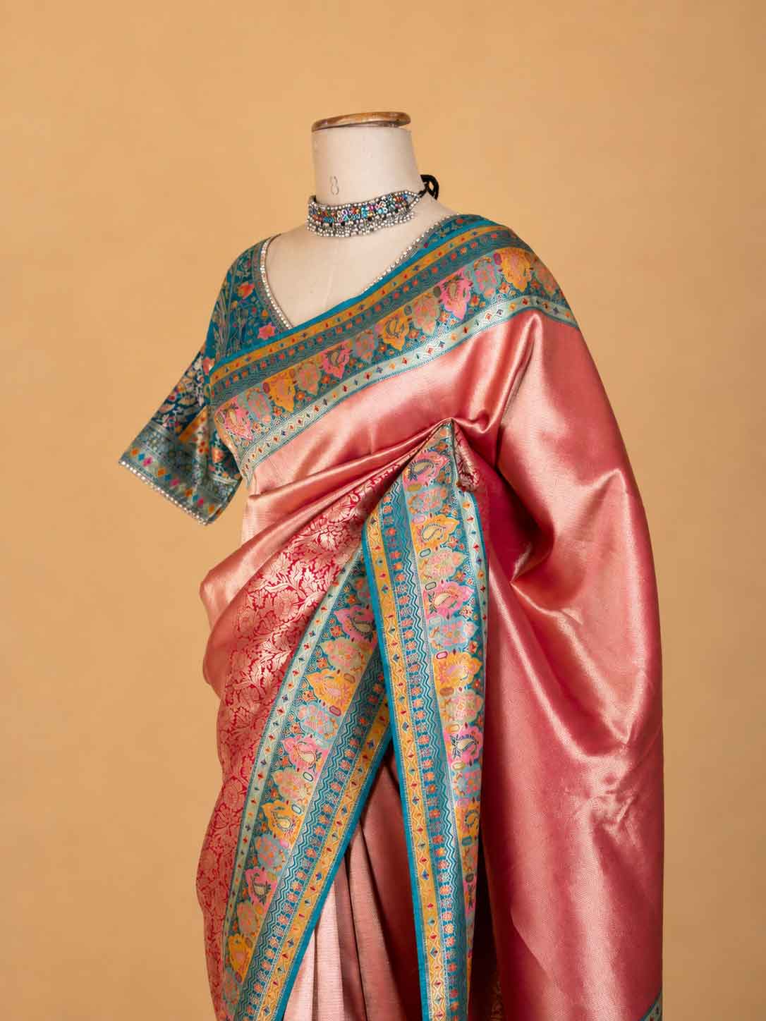 Women’s Rani Pink Silk Saree with Multicolour Woven Border | Festive & Wedding Wear