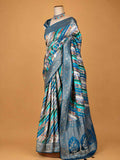 Women’s Green Silk Saree with Blue Multicolour Printed Border | Festive & Wedding Wear