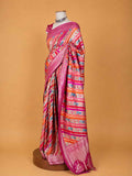 Women’s Pink Silk Saree with Multicolour Printed Stripes & Rich Woven Border | Festive Wear