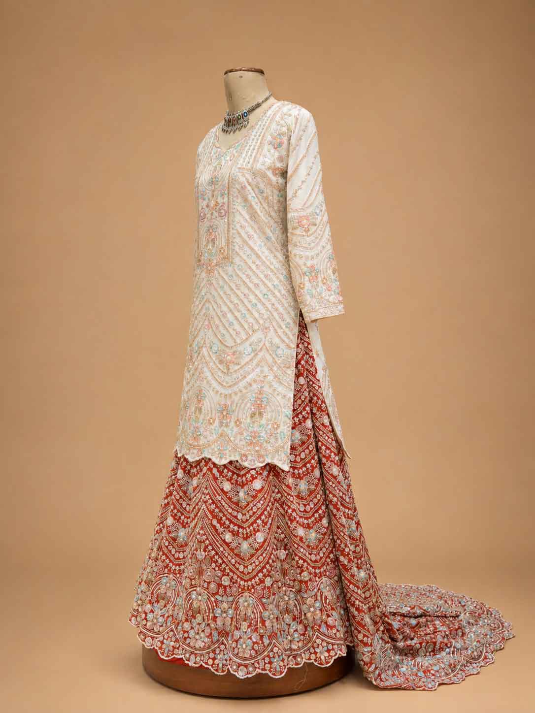 Rani Pink | Rani embroidered sharara set with ivory kurta and dupatta - view 4 | 4