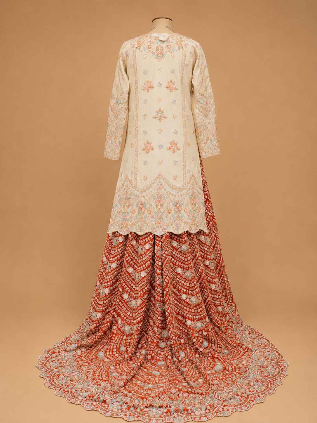 Rani Pink | Rani embroidered sharara set with ivory kurta and dupatta - view 5 | 5