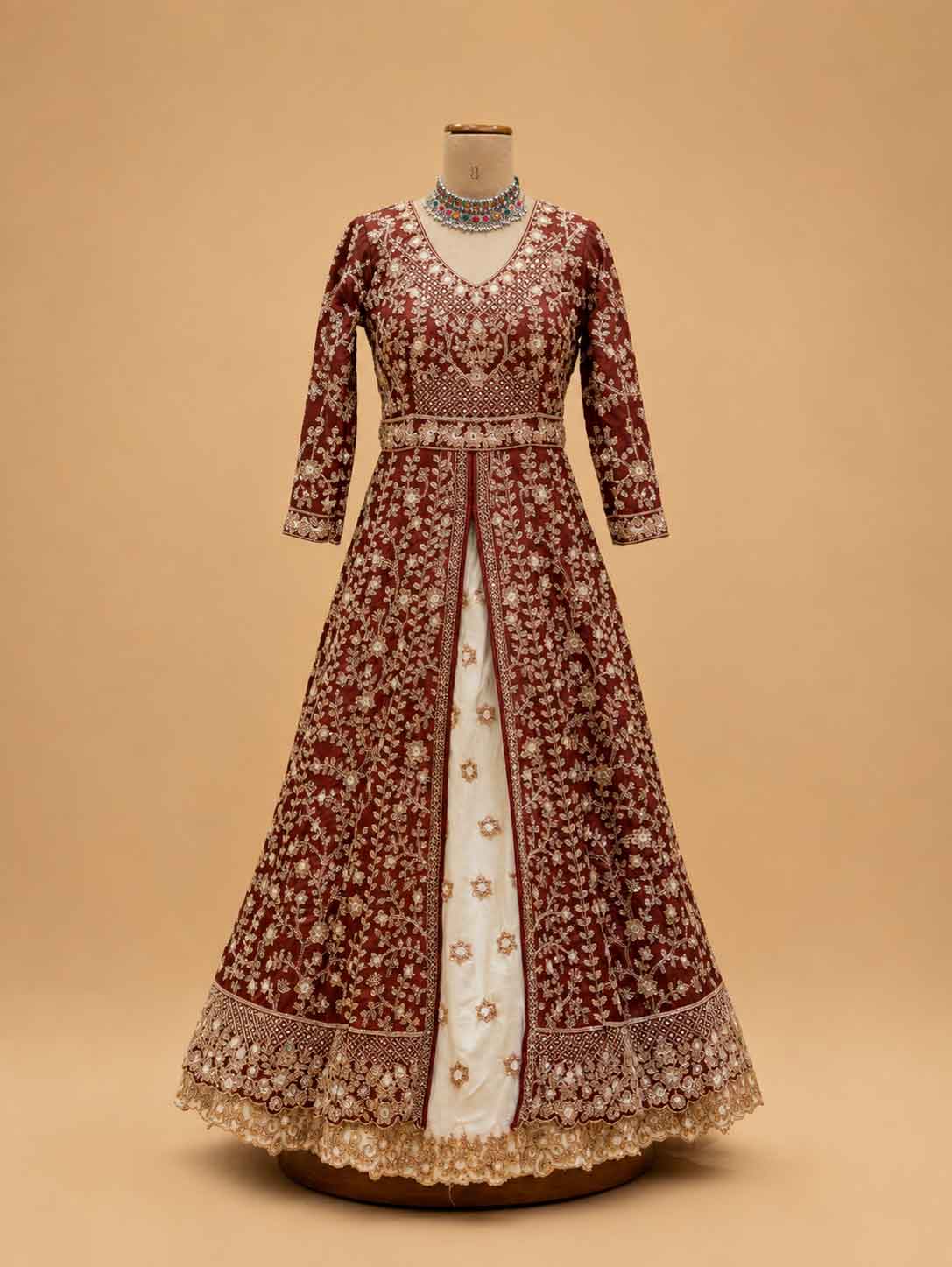 Maroon Embroidered Anarkali Suit with Dupatta | Wedding & Festive Wear