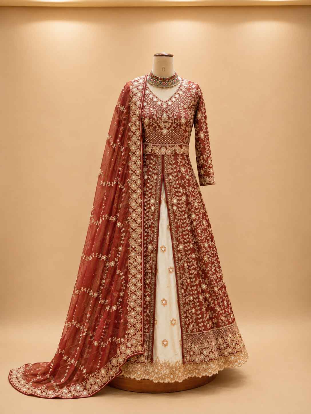 Maroon Embroidered Anarkali Suit with Dupatta | Wedding & Festive Wear