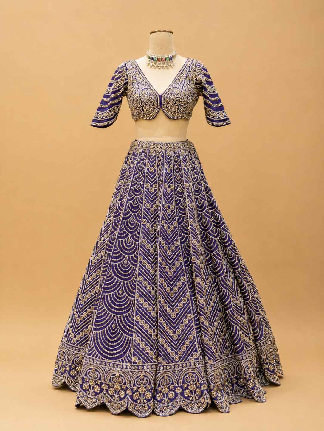 Purple Embroidered Bridal Lehenga with Gold Detailing & Dupatta | Wedding Wea