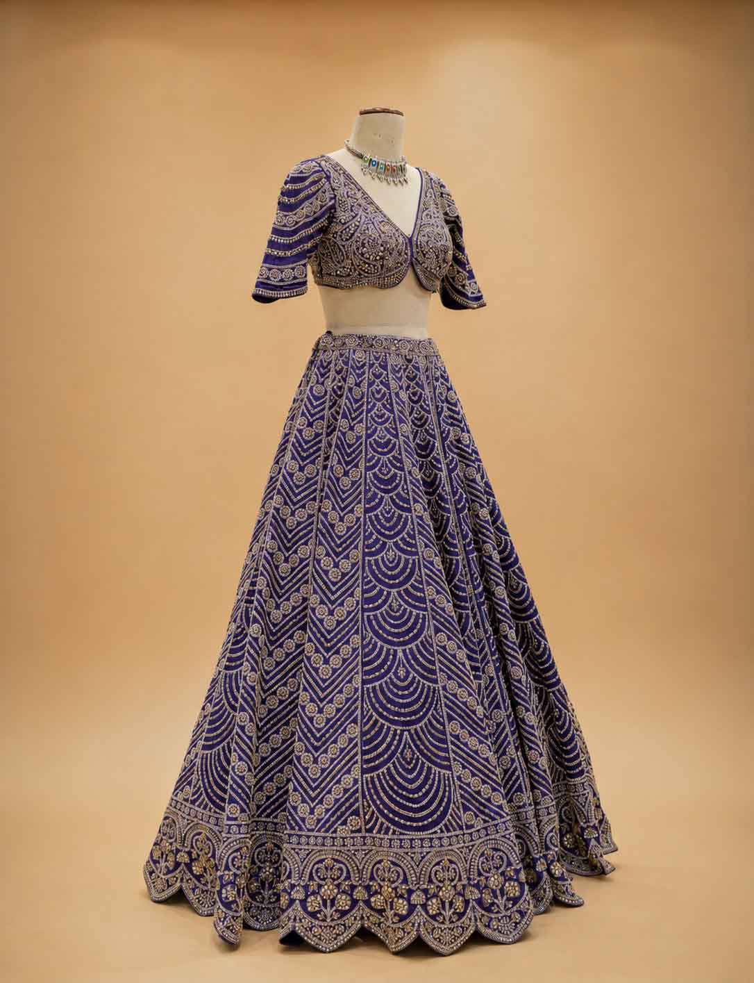 Purple Embroidered Bridal Lehenga with Gold Detailing & Dupatta | Wedding Wea