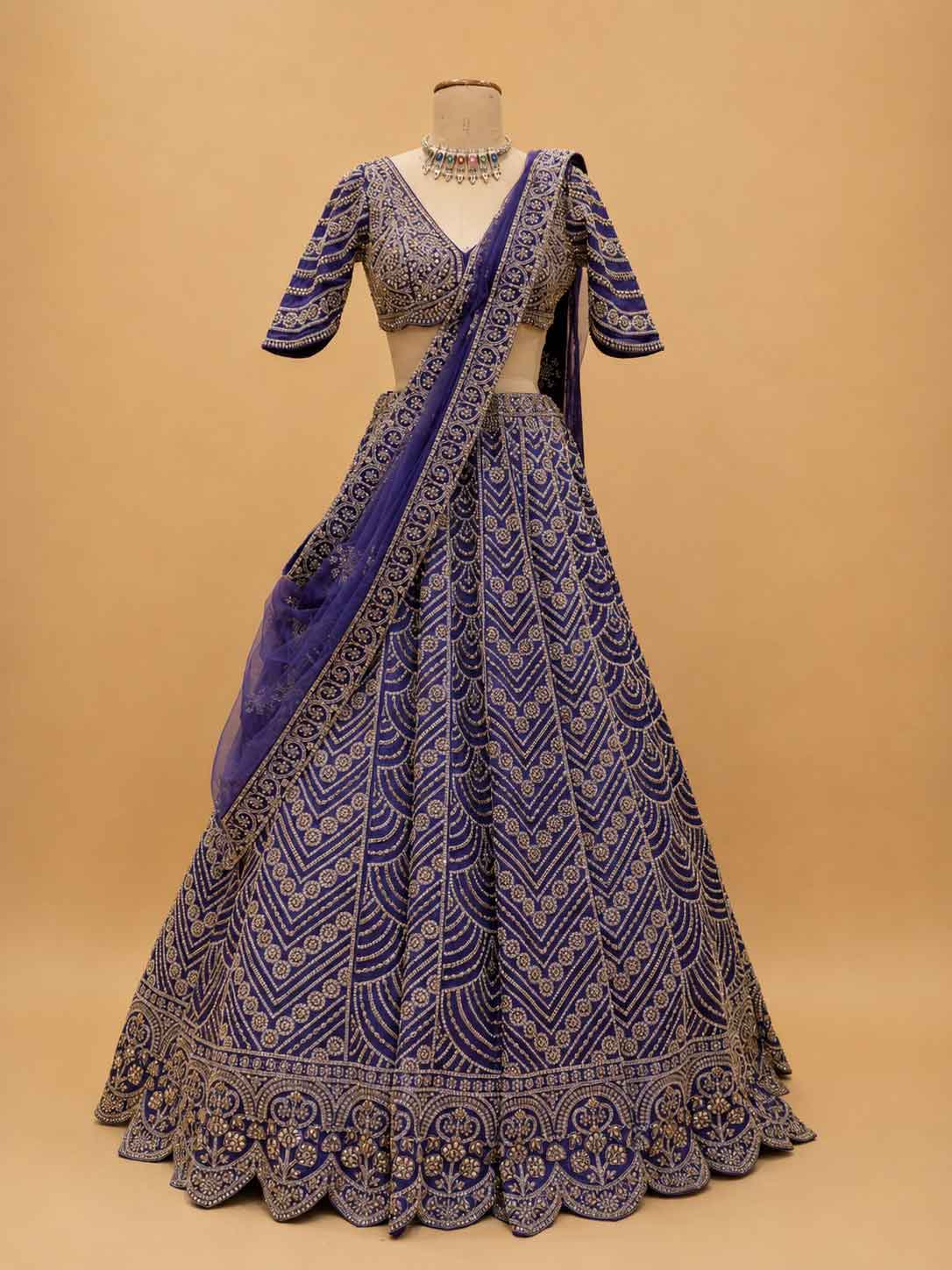 Purple Embroidered Bridal Lehenga with Gold Detailing & Dupatta | Wedding Wea