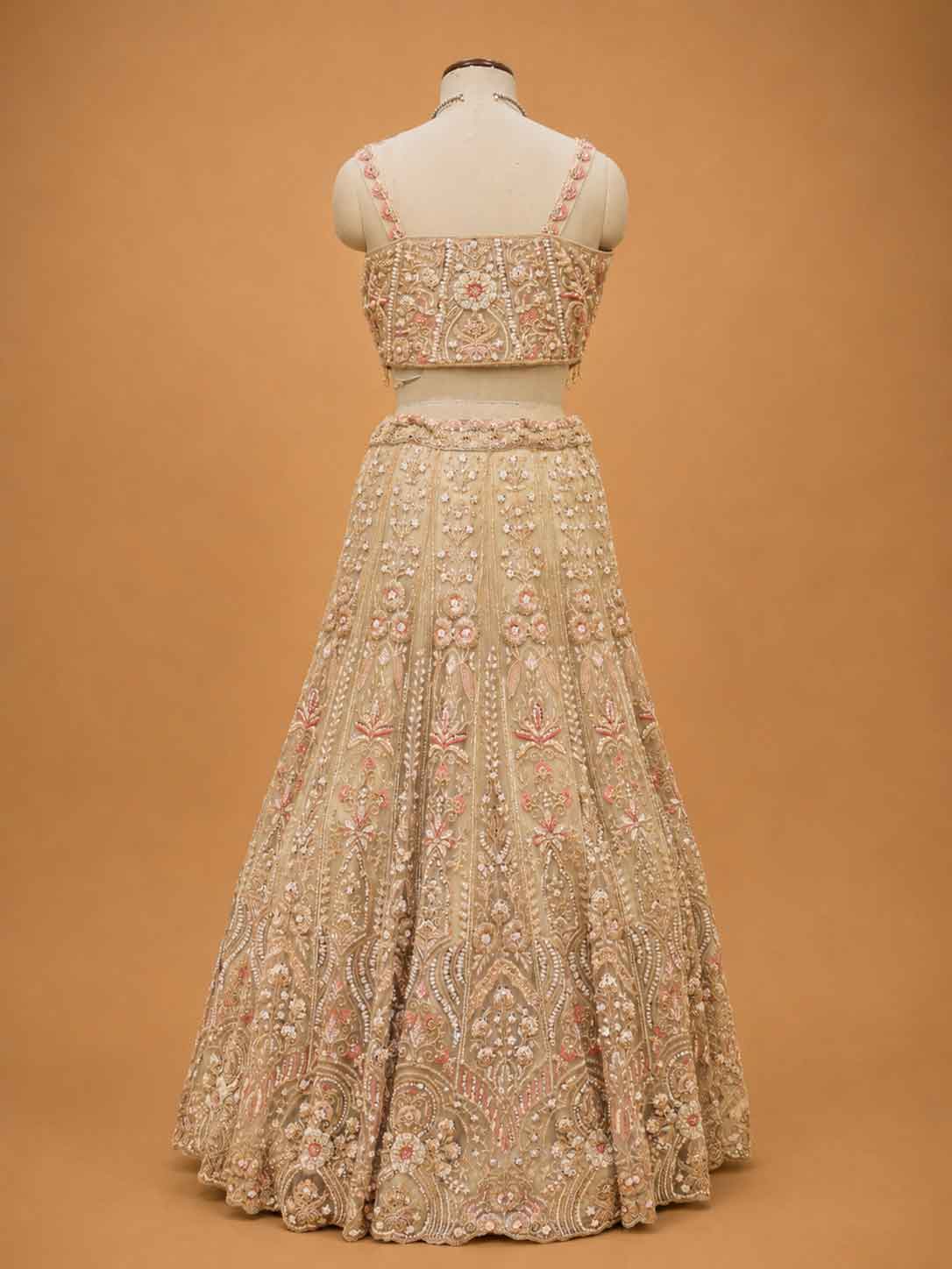 Gold Embroidered Bridal Lehenga with Floral Detailing & Dupatta | Wedding Wear