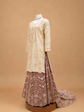 Maroon Embroidered Sharara Set with Ivory Kurta & Printed Dupatta | Wedding Wear