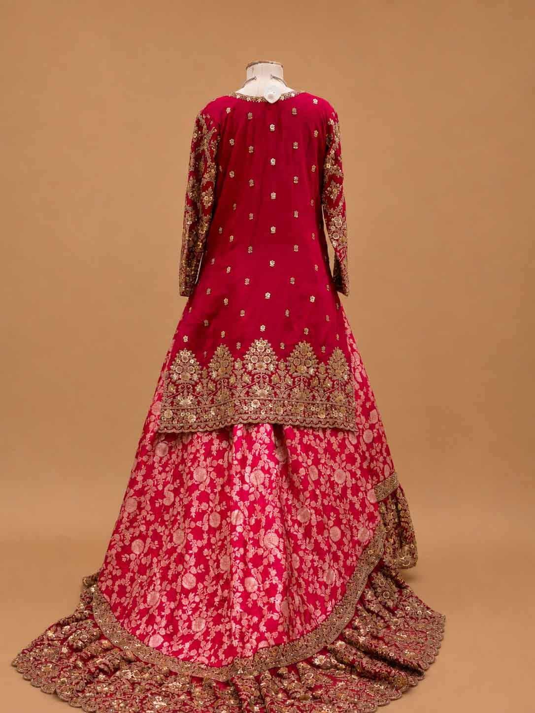 Rani Embroidered Lehenga Set with Gold Detailing & Dupatta | Bridal & Wedding Wear