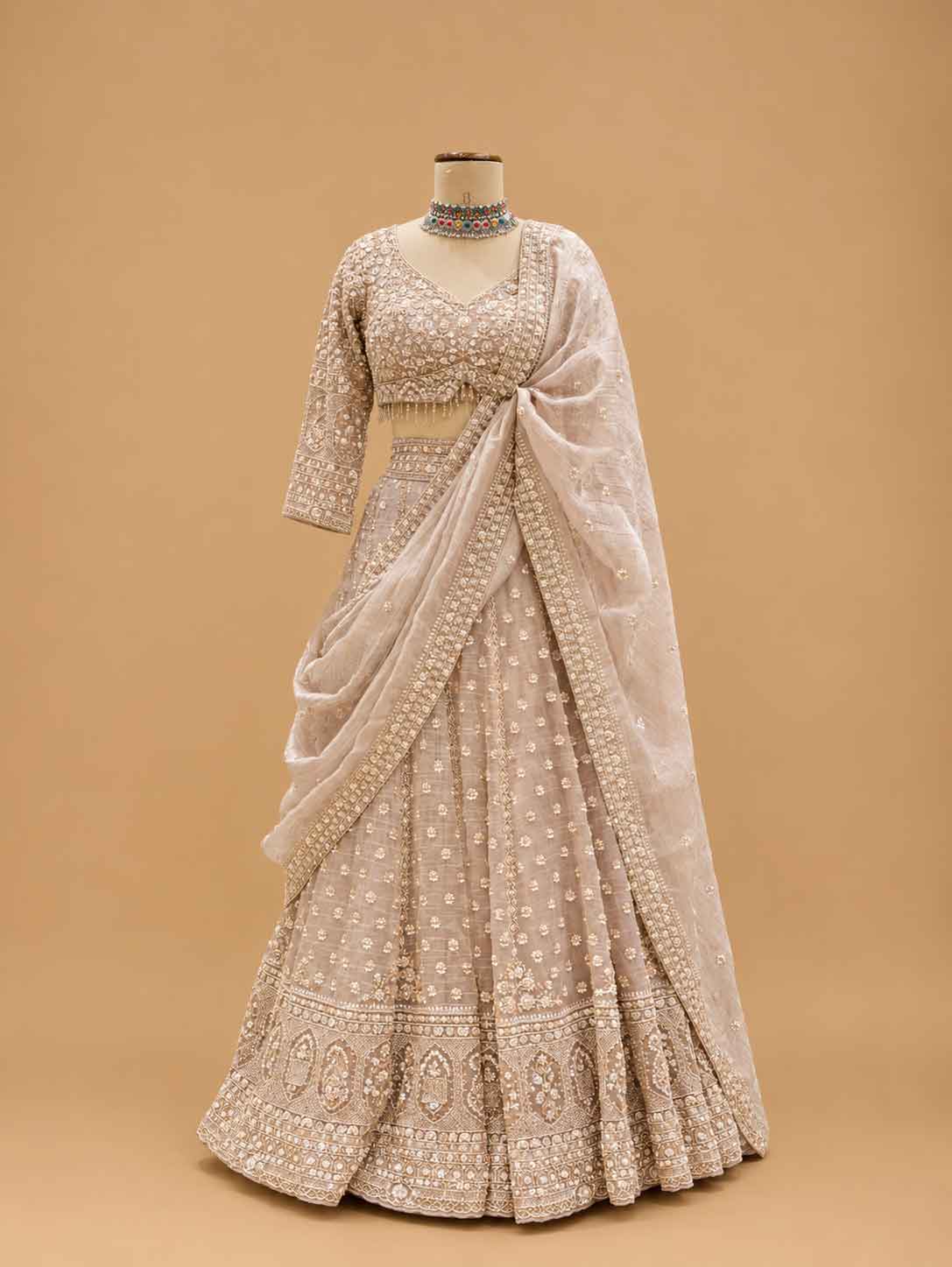 Pista Green Embroidered Lehenga with Detailed Blouse & Dupatta | Wedding Wear