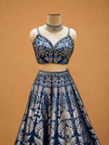Navy Blue & Gold Printed Lehenga Set with Embroidered Jacket | Festive Wear