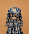 Navy Blue & Gold Printed Lehenga Set with Embroidered Jacket | Festive Wear