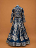 Navy Blue & Gold Printed Lehenga Set with Embroidered Jacket | Festive Wear