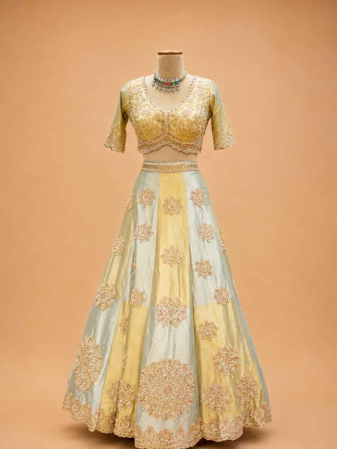 Gold Embroidered Lehenga Set with Blouse & Dupatta | Wedding & Festive Wear