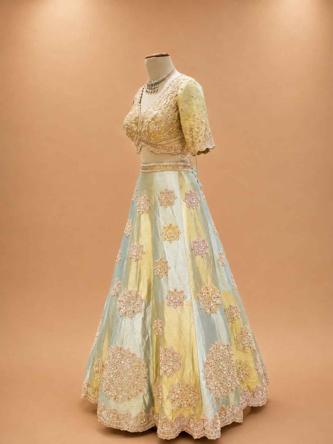 Pista Green Embroidered Lehenga Set with Blouse & Dupatta | Festive Wear