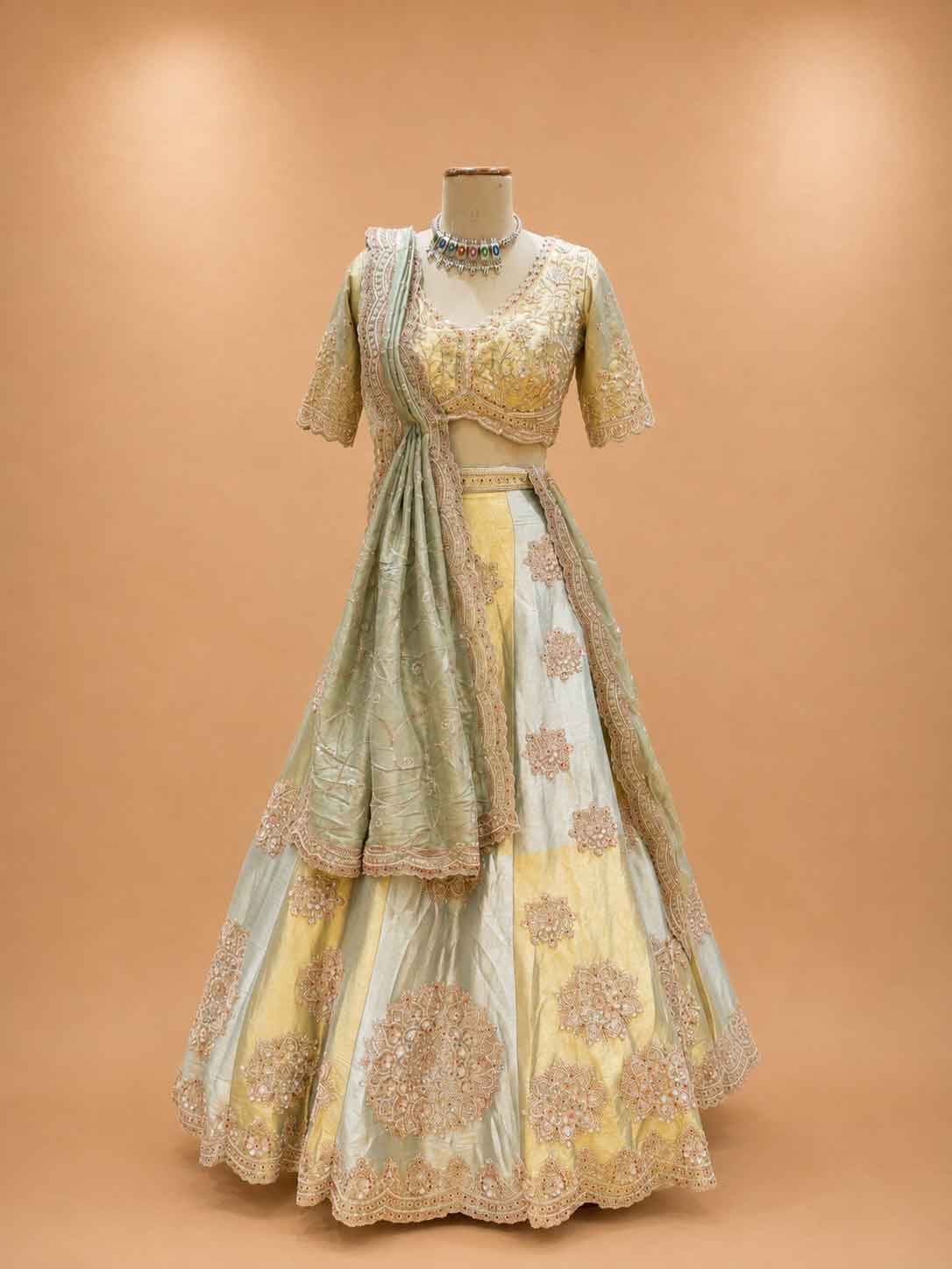 Pista Green Embroidered Lehenga Set with Blouse & Dupatta | Festive Wear