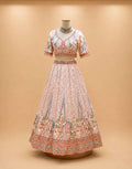 Cream Printed Lehenga Set with Embellished Blouse & Dupatta | Festive Wear