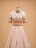Cream Printed Lehenga Set with Embellished Blouse & Dupatta | Festive Wear