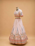 Cream Printed Lehenga Set with Embellished Blouse & Dupatta | Festive Wear