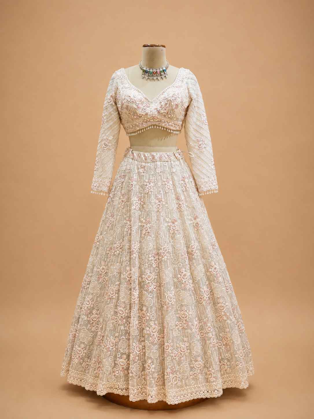 Ivory Embroidered Lehenga Set with Blouse & Dupatta | Wedding & Festive Wear