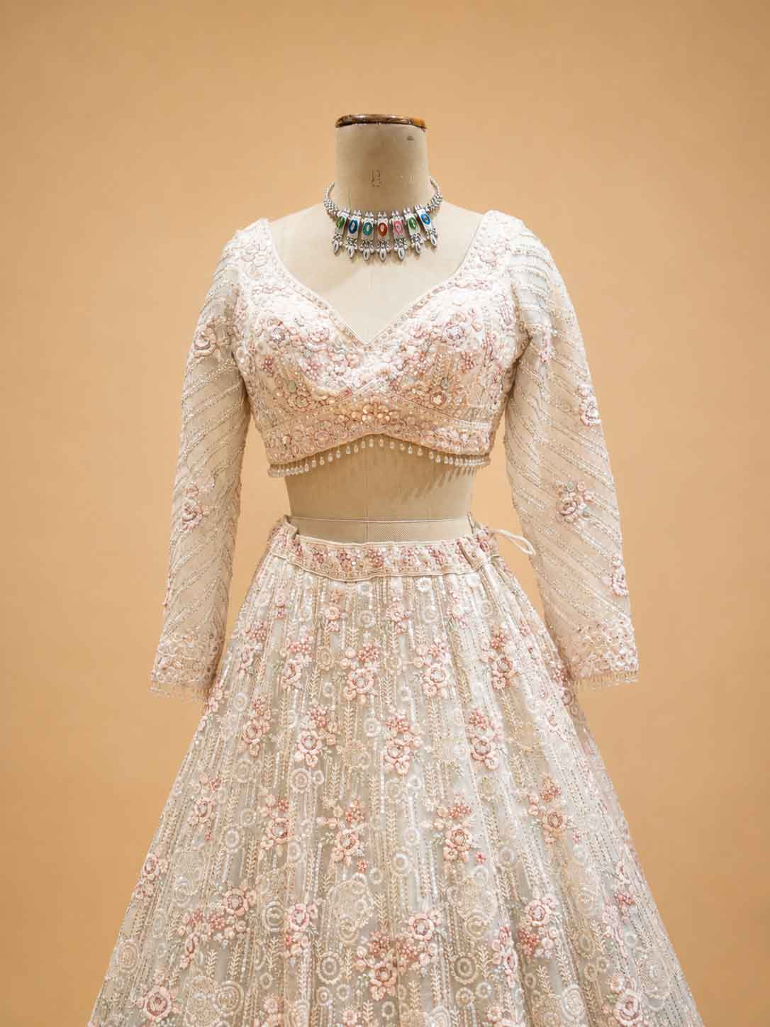 Ivory Embroidered Lehenga Set with Blouse & Dupatta | Wedding & Festive Wear