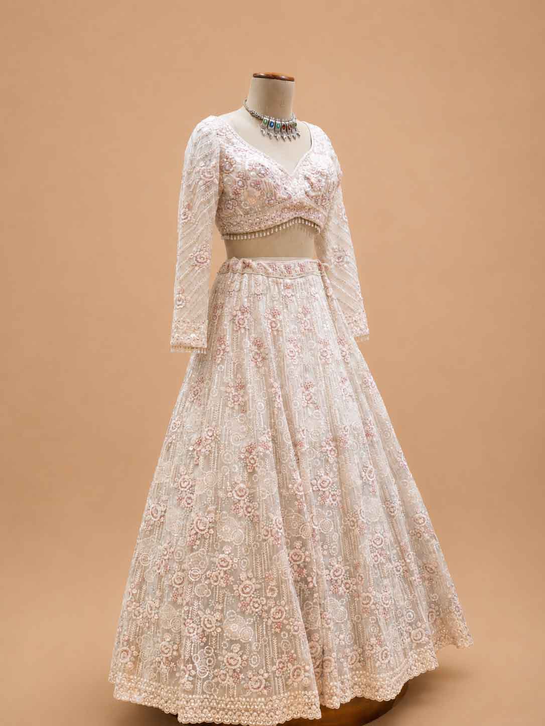 Ivory Embroidered Lehenga Set with Blouse & Dupatta | Wedding & Festive Wear