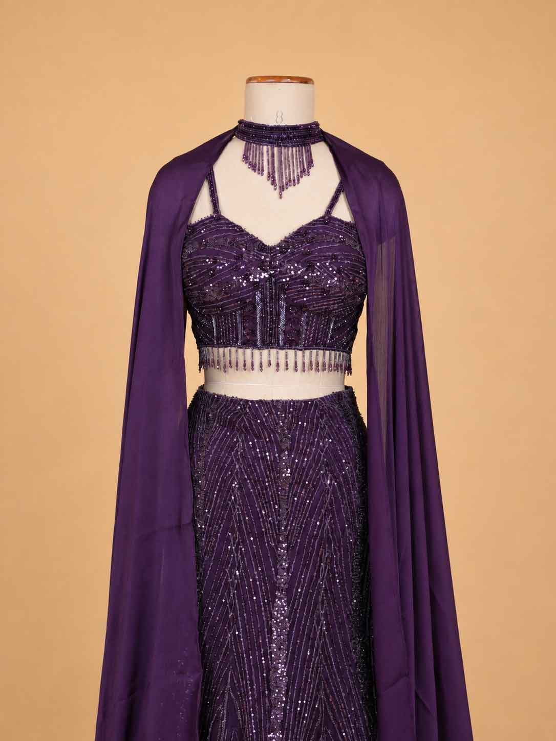 Wine Embroidered Lehenga Set with Blouse & Dupatta | Wedding & Festive Wear