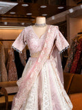 Elegant Cream Embroidered Lehenga Set with Statement Blouse | Wedding & Festive Wear