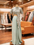 Elegant Green Embroidered Saree with Short Sleeve Blouse | Festive & Party Wear