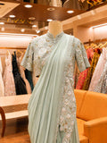 Elegant Green Embroidered Saree with Short Sleeve Blouse | Festive & Party Wear