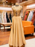 Elegant Gold Embroidered Lehenga Set with Sheer Cape Dupatta | Festive & Wedding Wear