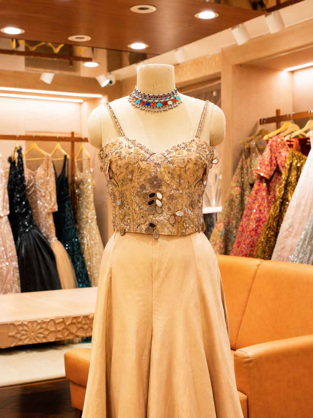 Elegant Gold Embroidered Lehenga Set with Sheer Cape Dupatta | Festive & Wedding Wear