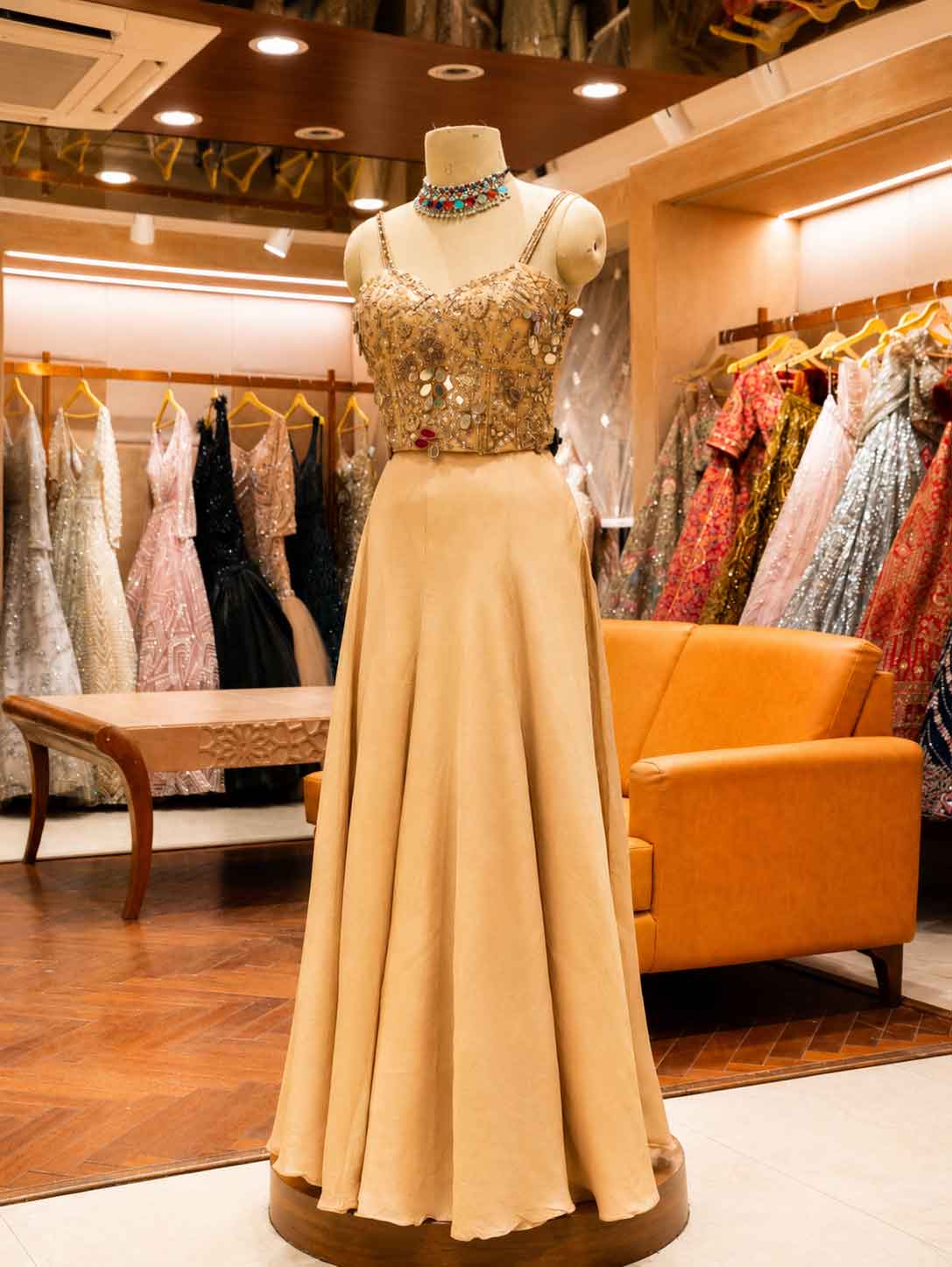 Elegant Gold Embroidered Lehenga Set with Sheer Cape Dupatta | Festive & Wedding Wear