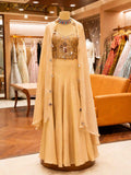 Elegant Gold Embroidered Lehenga Set with Sheer Cape Dupatta | Festive & Wedding Wear